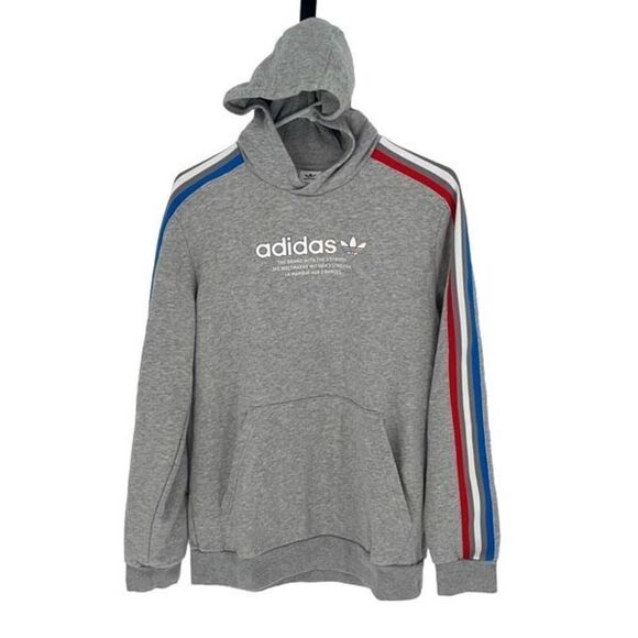 Adidas Youth  3 Stripes Stripe Kangaroo Pockets Pullover Hoodie Gray Size XL‎ - Picture 1 of 8